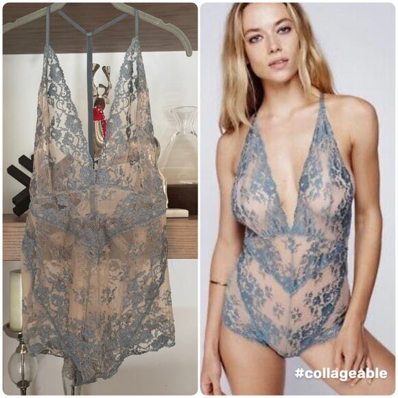 Free People Too Cute to Handle Bodysuit in Sand/Blue Mist - Picture 1 of 7
